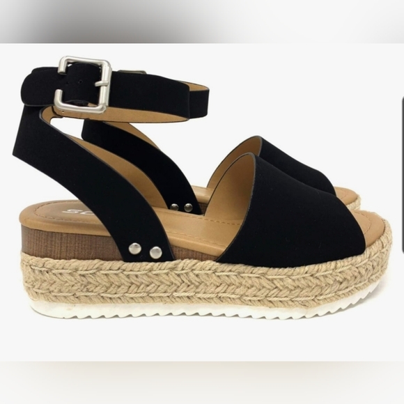 Soda Shoes - Soda Black Espadrille Wedge Sandals